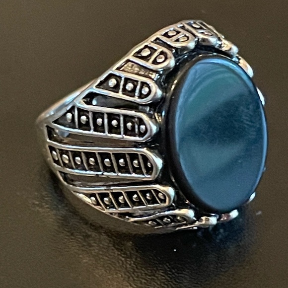 Vintage black obsidian S925 silver ring size 8.75 - Picture 2 of 9